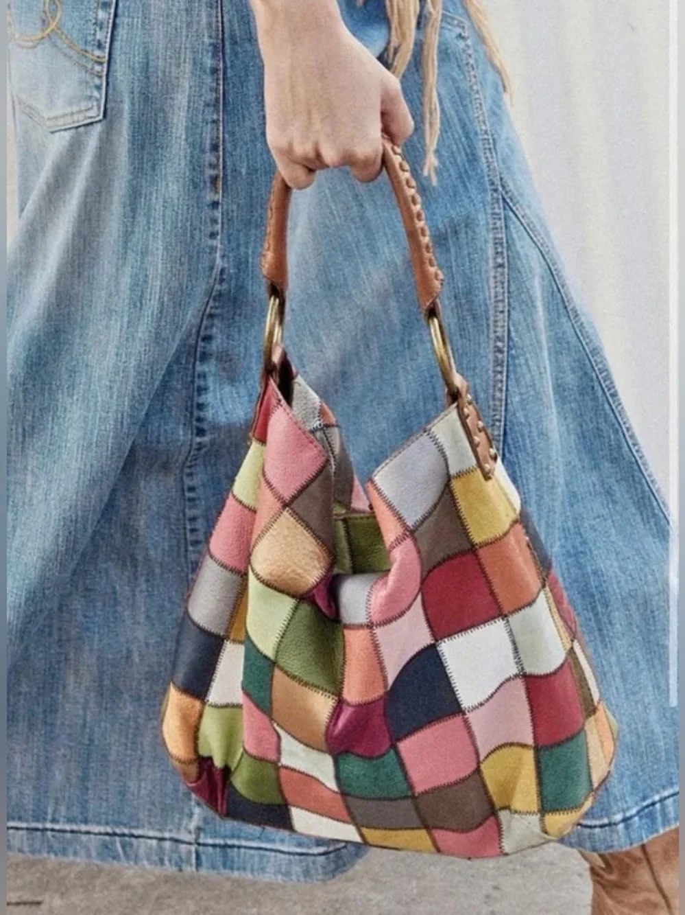Lucky Brand Rare Y2K Patchwork Leather Hobo Shoulder Bag Ugly Betty Boho